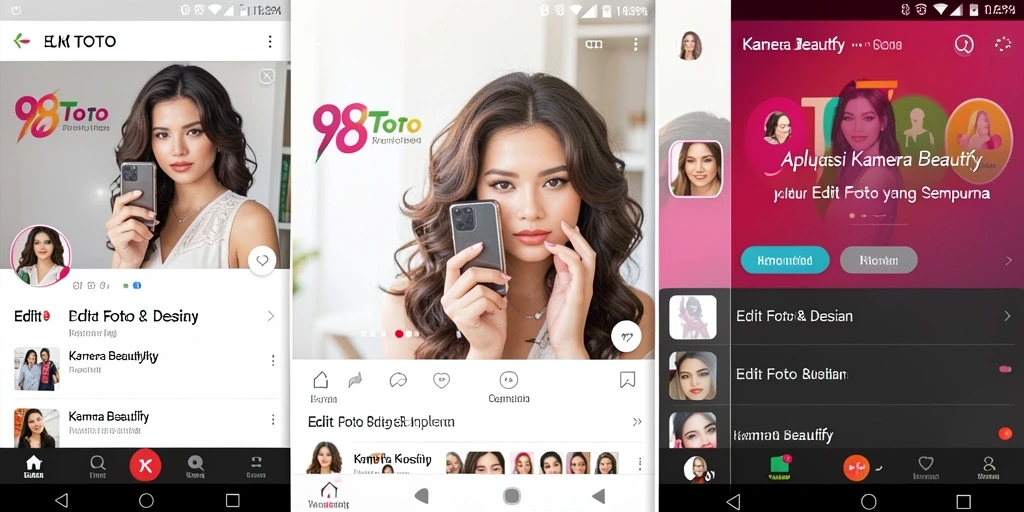 Tampilan utama aplikasi 98TOTO dengan fitur Kamera Beautify.