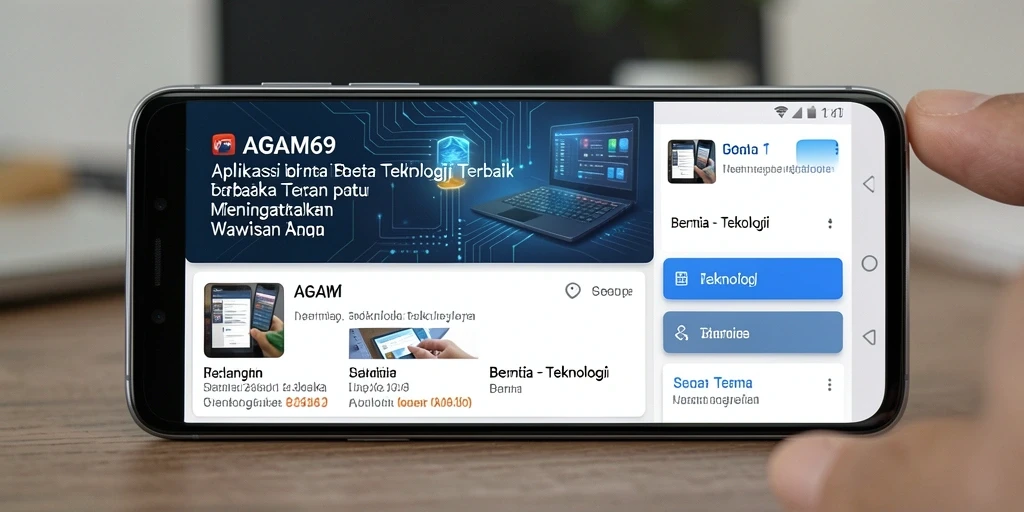 Antarmuka AGAM69 menampilkan berita teknologi terkini dengan desain yang menarik.