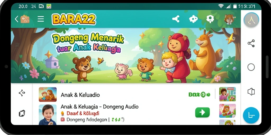 Antarmuka BARA22 yang ramah anak dengan pilihan dongeng audio.