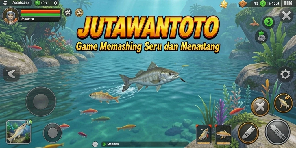 Antarmuka JUTAWANTOTO menampilkan pengalaman memancing yang seru.