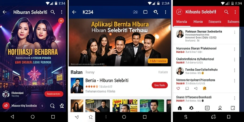 Screenshot aplikasi K234 menampilkan berita selebriti terkini dan antarmuka yang ramah pengguna.