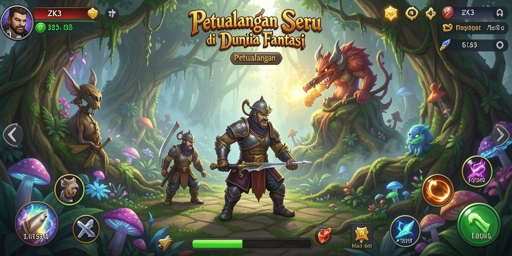 Antarmuka ZK3 yang menarik dan penuh warna dalam game Petualangan.